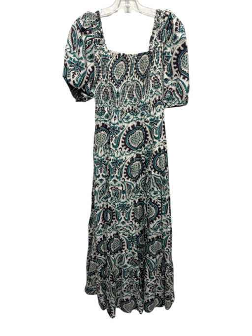 Love The Label Size XS Green, Purple & Cream Cotton Short Balloon Sleeve Dress Green, Purple & Cream / XS