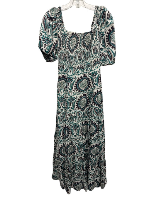 Love The Label Size XS Green, Purple & Cream Cotton Short Balloon Sleeve Dress Green, Purple & Cream / XS