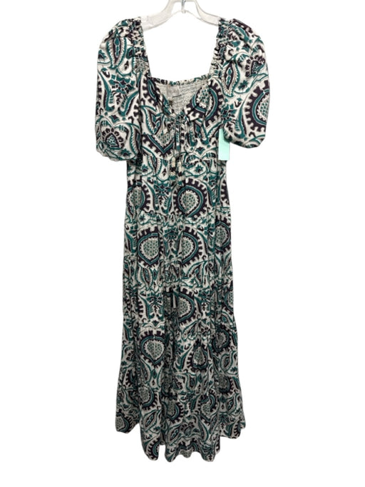 Love The Label Size XS Green, Purple & Cream Cotton Short Balloon Sleeve Dress Green, Purple & Cream / XS
