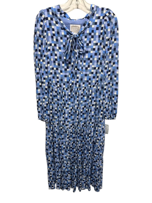 Sail To Sable Size XXS Light Blue, Navy & White Viscose Blend Long Sleeve Dress Light Blue, Navy & White / XXS