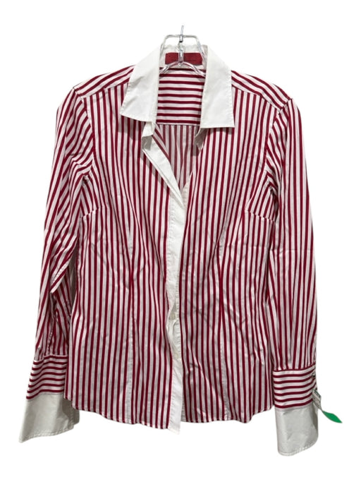 CH Carolina Herrera Size 6 Red & White Cotton Stripe Button Long Sleeve Top Red & White / 6