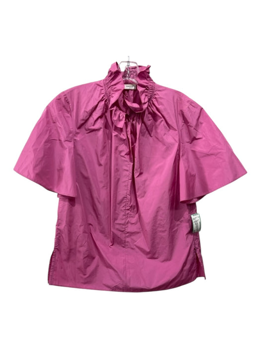 Akris Punto Size 14 Pink Polyester Taffeta Ruffle Collar Short Sleeve Top Pink / 14