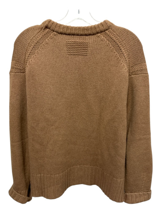 Guest in Residence Size S Camel Brown Cashmere Knit Crew Neck Ribbed Hem Sweater Camel Brown / S