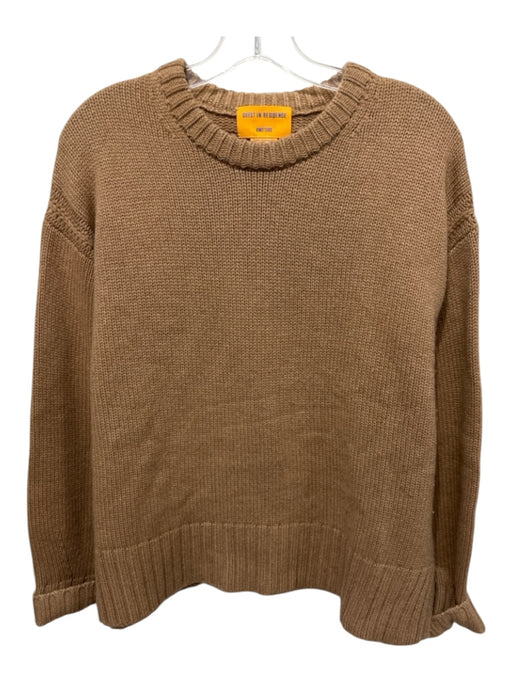Guest in Residence Size S Camel Brown Cashmere Knit Crew Neck Ribbed Hem Sweater Camel Brown / S