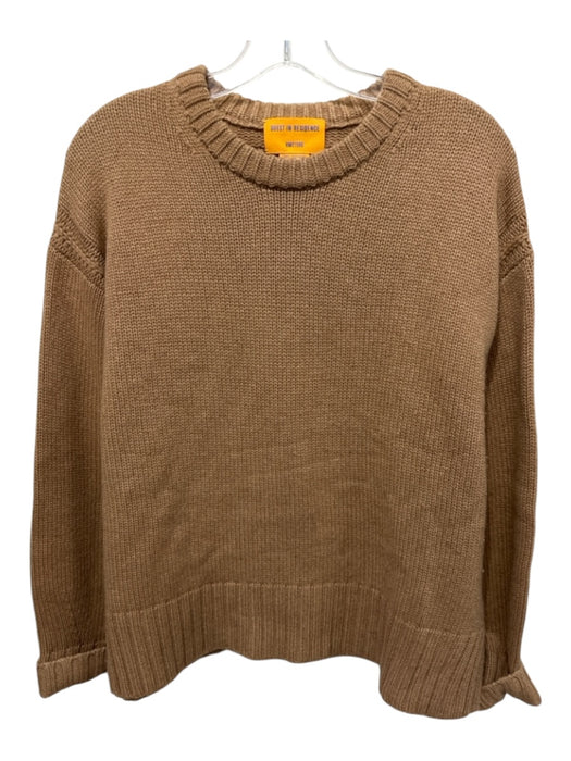 Guest in Residence Size S Camel Brown Cashmere Knit Crew Neck Ribbed Hem Sweater Camel Brown / S