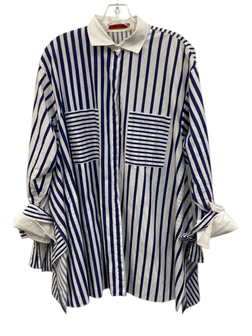 Carolina Herrera Size XS Navy & white Cotton Long Sleeve Cuff Ties Over Size Top Navy & white / XS
