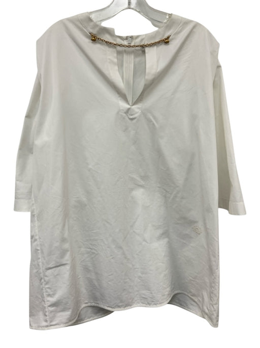 Givenchy Size L White & Gold Cotton Short flutter sleeve Split V neckline Top White & Gold / L