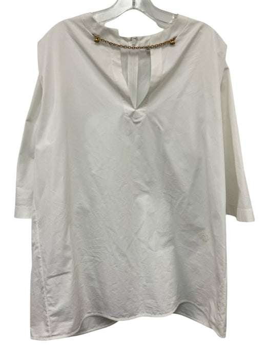 Givenchy Size L White & Gold Cotton Short flutter sleeve Split V neckline Top White & Gold / L