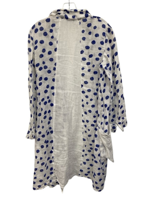 Banana Blue Size XS White & Blue Linen Long Sleeve Polka Dot Fray Detail Dress White & Blue / XS