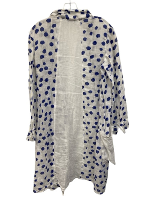 Banana Blue Size XS White & Blue Linen Long Sleeve Polka Dot Fray Detail Dress White & Blue / XS