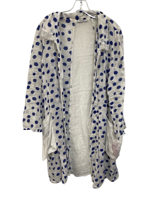 Banana Blue Size XS White & Blue Linen Long Sleeve Polka Dot Fray Detail Dress White & Blue / XS