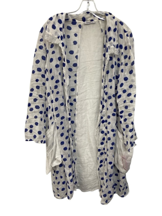Banana Blue Size XS White & Blue Linen Long Sleeve Polka Dot Fray Detail Dress White & Blue / XS