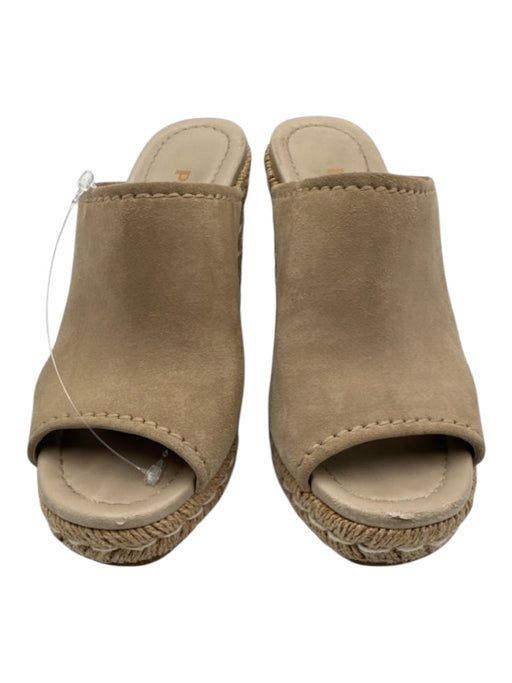 Prada Shoe Size 37 Beige Suede Raffia Base Stitch Design Wedge Sandals Beige / 37