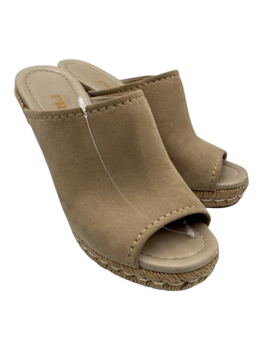 Prada Shoe Size 37 Beige Suede Raffia Base Stitch Design Wedge Sandals Beige / 37