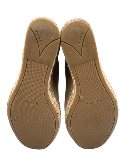 Prada Shoe Size 37 Beige Suede Raffia Base Stitch Design Wedge Sandals Beige / 37