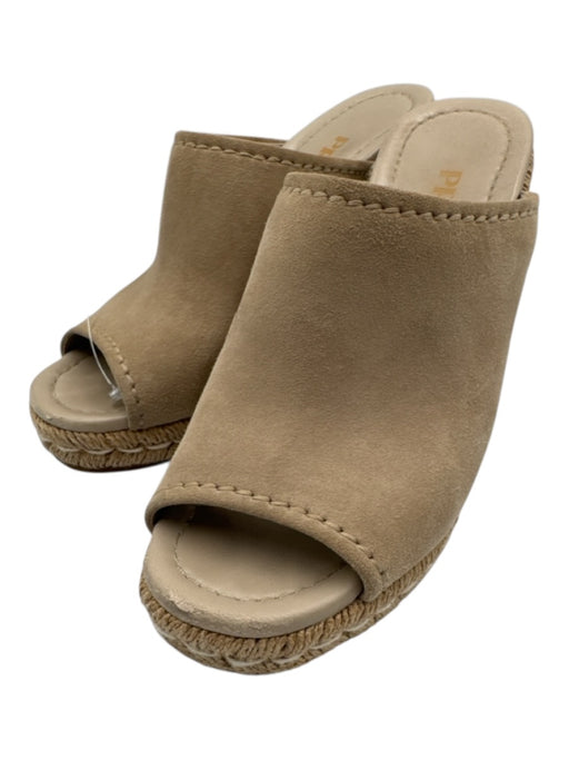 Prada Shoe Size 37 Beige Suede Raffia Base Stitch Design Wedge Sandals Beige / 37