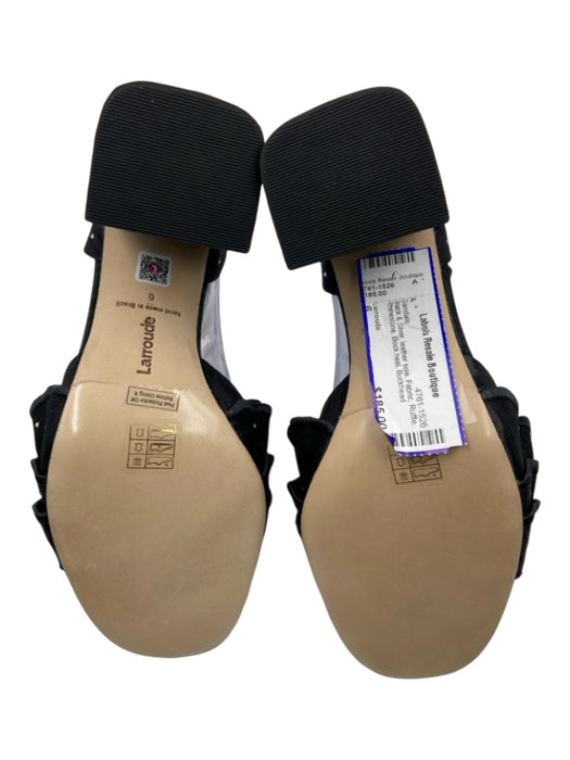 Larroude Shoe Size 6 Black & Silver leather sole Fabric Ruffle Sandals Black & Silver / 6