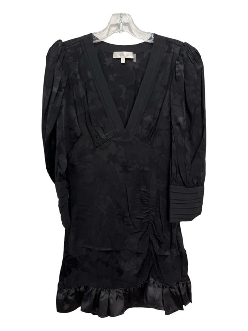 Loveshackfancy Size 2 Black Rayon Long Sleeve Floral Print V Neck Mini Dress Black / 2