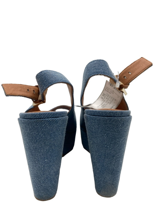 Clergerie Shoe Size 36.5 Blue Cotton Denim Peep Toe Slingback Platform Wedges Blue / 36.5