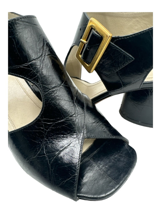 Celine Shoe Size 35.5 Black Leather Square Toe Gold Buckle Midi Block Heel Pumps Black / 35.5