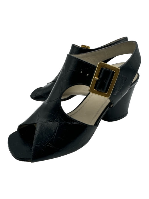 Celine Shoe Size 35.5 Black Leather Square Toe Gold Buckle Midi Block Heel Pumps Black / 35.5