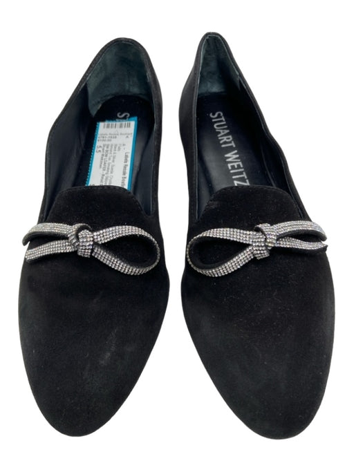 Stuart Weitzman Shoe Size 5.5 Black & Silver Suede Crystal Bow Almond Toe Flats Black & Silver / 5.5