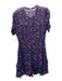 Tanya Taylor Size 4 Navy Blue & Pink Silk Ruched Short Sleeve Round Neck Dress Navy Blue & Pink / 4