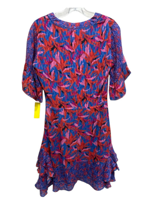 Tanya Taylor Size 2 Blue, Red, Multi Silk & Cotton Short Bell Sleeve Mini Dress Blue, Red, Multi / 2