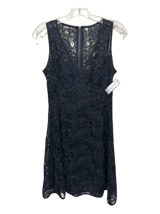 Nanette Lepore Size 2 Black & Navy Blue Polyester Sleeveless Crochet Lace Dress Black & Navy Blue / 2