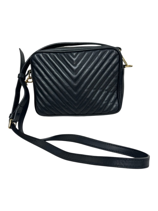 Quince Black Leather Zip Top Quilted Gold Hardware Crossbody Bag Black / S