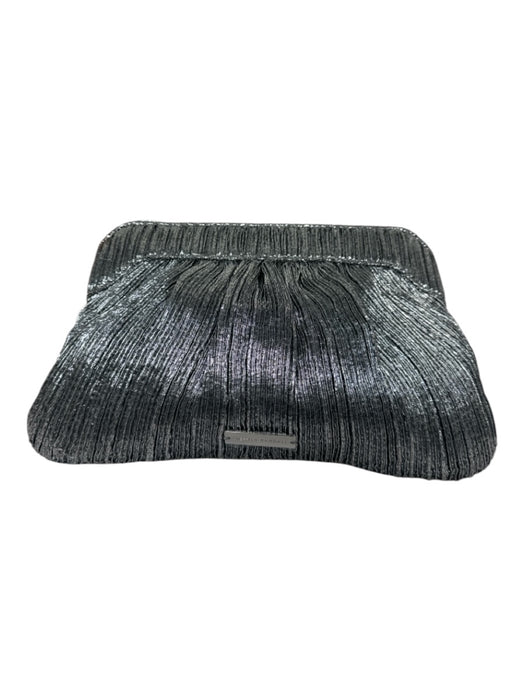 Loeffler Randall Silver Cloth Bow detail Snap Top Micropleat Crinkle Clutch Bag Silver / S