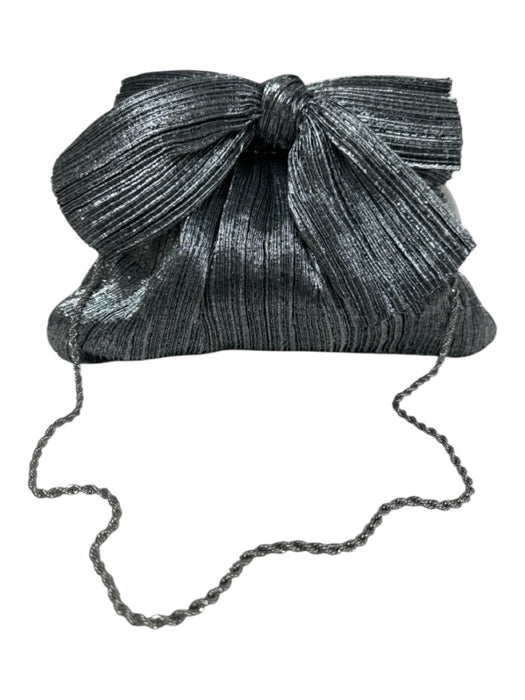 Loeffler Randall Silver Cloth Bow detail Snap Top Micropleat Crinkle Clutch Bag Silver / S