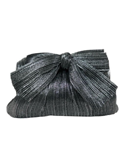 Loeffler Randall Silver Cloth Bow detail Snap Top Micropleat Crinkle Clutch Bag Silver / S