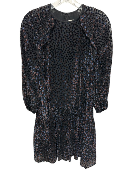Shoshanna Size 2 Black, Blue, Purple Nylon Blend Flocked Velvet Polka Dot Dress Black, Blue, Purple / 2