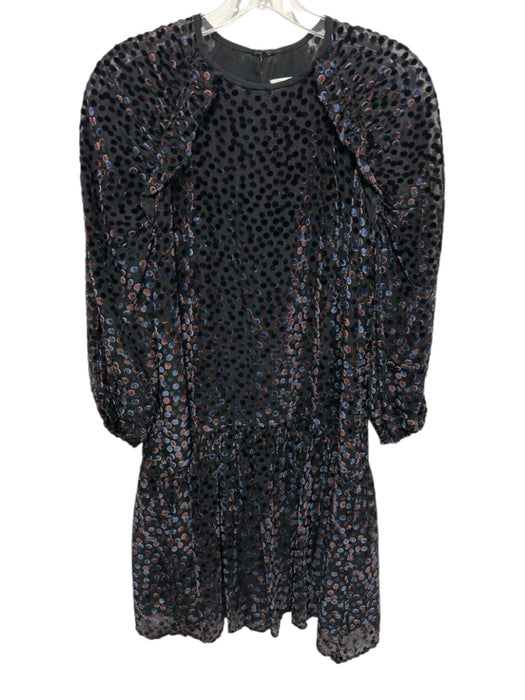 Shoshanna Size 2 Black, Blue, Purple Nylon Blend Flocked Velvet Polka Dot Dress Black, Blue, Purple / 2