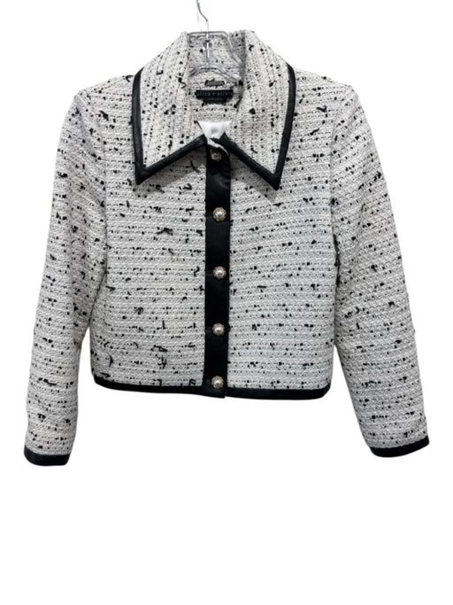 Alice + Olivia Size XS White & Black Polyester Blend Tweed Cropped Jacket White & Black / XS