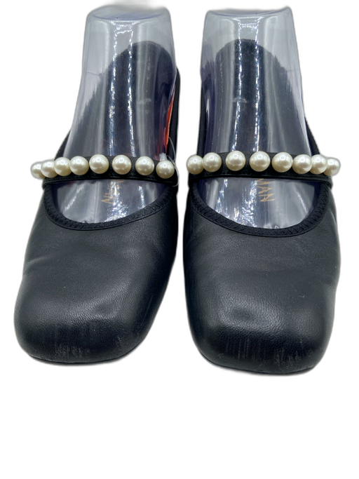 Stuart Weitzman Shoe Size 6B Black & White Leather Faux Pearl Strap Ballet Flats Black & White / 6B