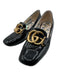 Gucci Shoe Size 35.5 Black Leather Upper Patent Double G Block heel Loafers Black / 35.5
