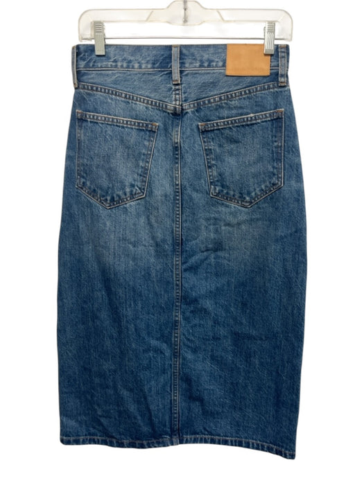 Denim Forum Size 25 Medium Wash Cotton Denim Zip Fly Front Slit Midi Skirt Medium Wash / 25