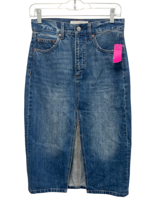 Denim Forum Size 25 Medium Wash Cotton Denim Zip Fly Front Slit Midi Skirt Medium Wash / 25