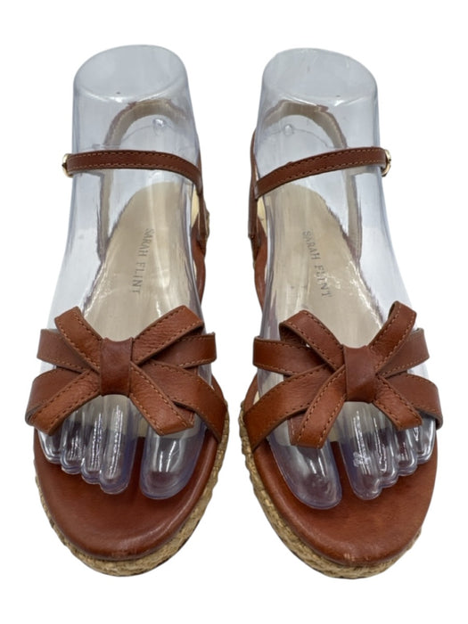 Sarah Flint Shoe Size 35.5 Brown & Beige Leather Jute Wedge Ankle Buckle Sandals Brown & Beige / 35.5
