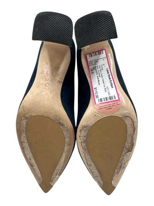Ally Shoe Size 35.5 Dark Blue Suede Pointed Toe Block Heel Pumps Dark Blue / 35.5