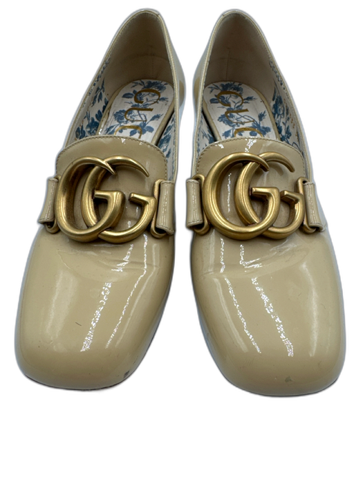 Gucci Shoe Size 36 Beige Patent Leather gold logo Square Toe Loafer Pumps Beige / 36