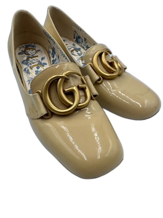 Gucci Shoe Size 36 Beige Patent Leather gold logo Square Toe Loafer Pumps Beige / 36