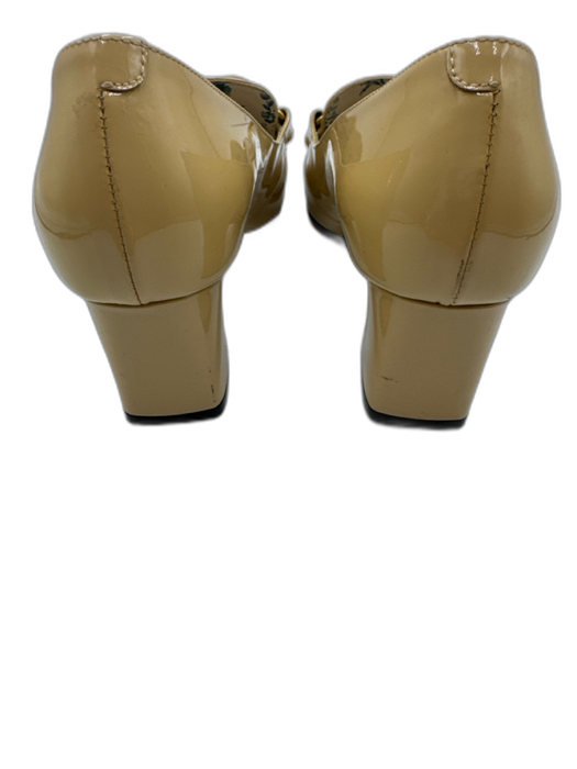 Gucci Shoe Size 36 Beige Patent Leather gold logo Square Toe Loafer Pumps Beige / 36