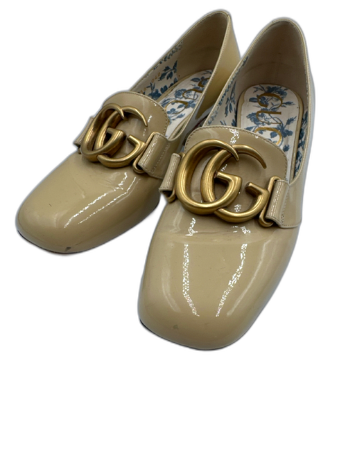 Gucci Shoe Size 36 Beige Patent Leather gold logo Square Toe Loafer Pumps Beige / 36
