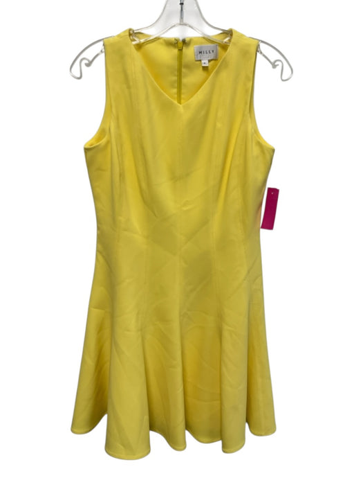 Milly Size 2 Yellow Polyester Blend Sleeveless V Neck Back Zip Dress Yellow / 2