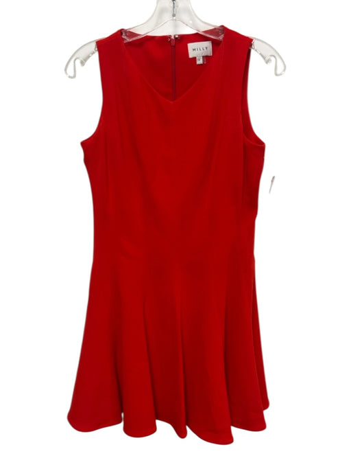 Milly Size 2 Red Polyester Blend Sleeveless V Neck Back Zip Dress Red / 2