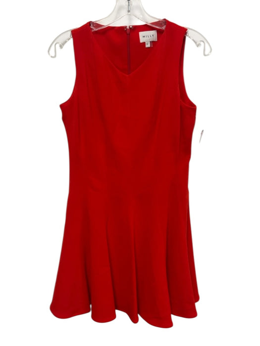 Milly Size 2 Red Polyester Blend Sleeveless V Neck Back Zip Dress Red / 2