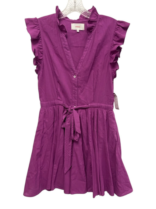XiRENA Size XS Purple Cotton Ruffle Cap Sleeve Button Front Gathered Dress Purple / XS